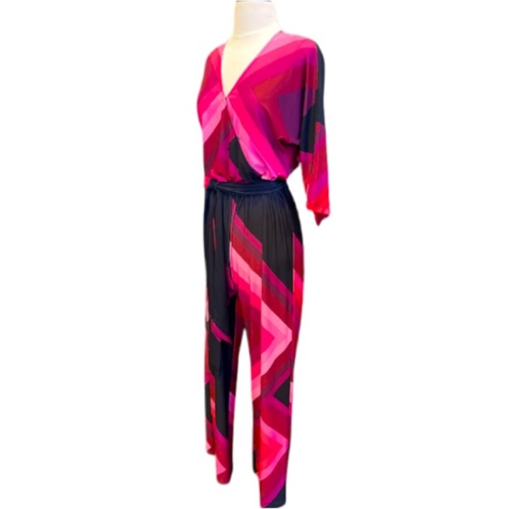 Trina Turk Vibrant Pink and Black Geometric Jumpsuit
